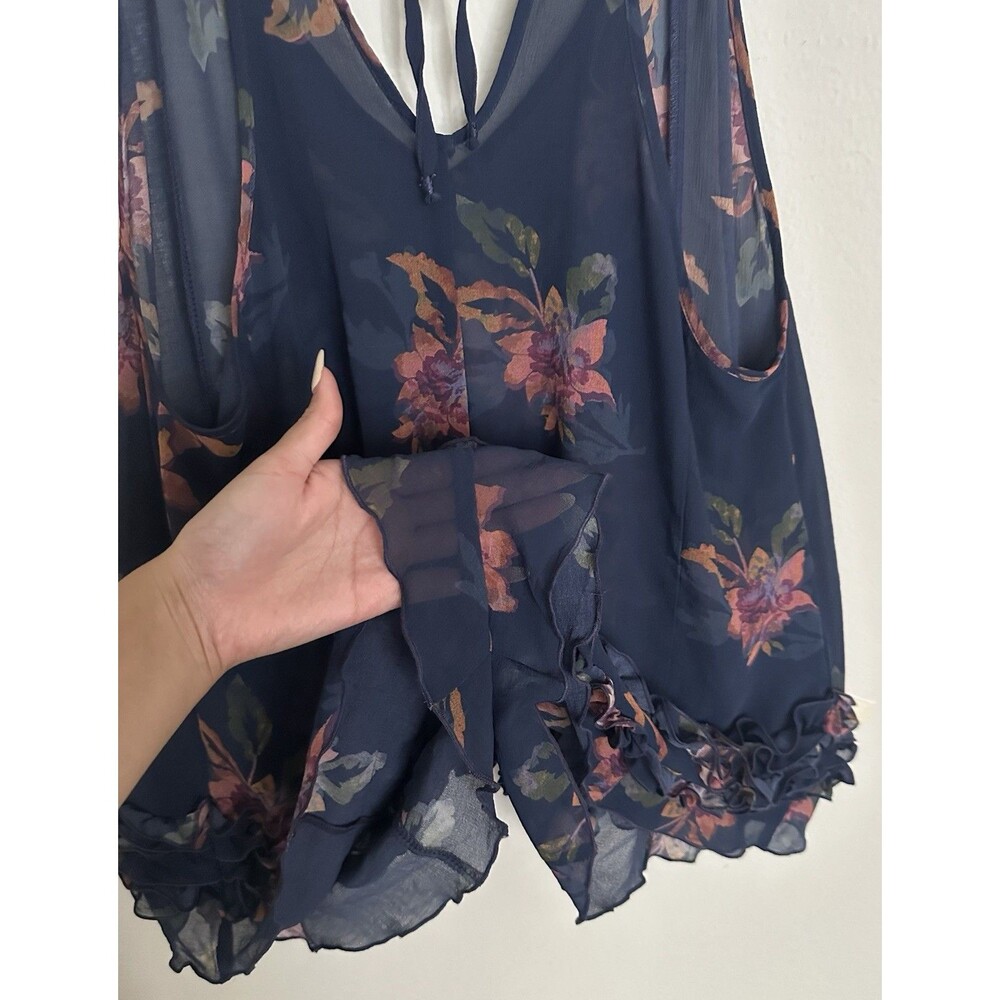 Free People Intimately "Icing On Top" Romper Size S Navy Blue Floral Print - Picture 5 of 16